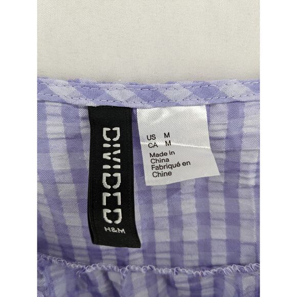 Divided H&M Babydoll Dress M Purple Gingham Check Mini Spaghetti Straps Sundress - Picture 3 of 10